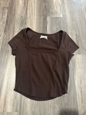 Urban outfitters ribbed square neck cropped short sleeve top